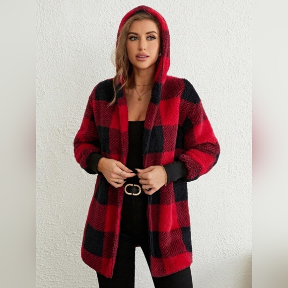 Plaid Long Sleeve Hooded Coat - Picture 2 of 7